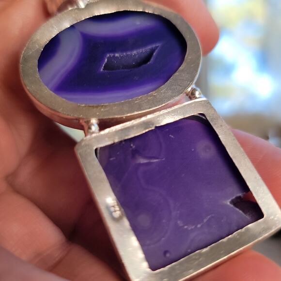 Purple Agate Geode Pendant Sterling Silver, Handmade Boho Crystal Jewelry - Picture 9 of 10